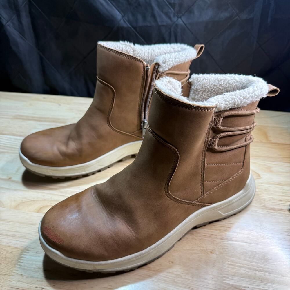 Eddie Bauer Boots Womens 8 M Siren Snow Tan Faux Leather Comfort Ankle Top